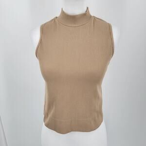 FCT With Love Basics Crop Top Juniors XL Tan Ribbed Mock Neck Neck Stretch